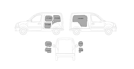 Kit Rivestimenti vano di carico in Alluminio Mandorlato RENAULT KANGOO L2-H1 dal 2008 passo 3081 Lung. 4666 L2 tetto 1838 H1