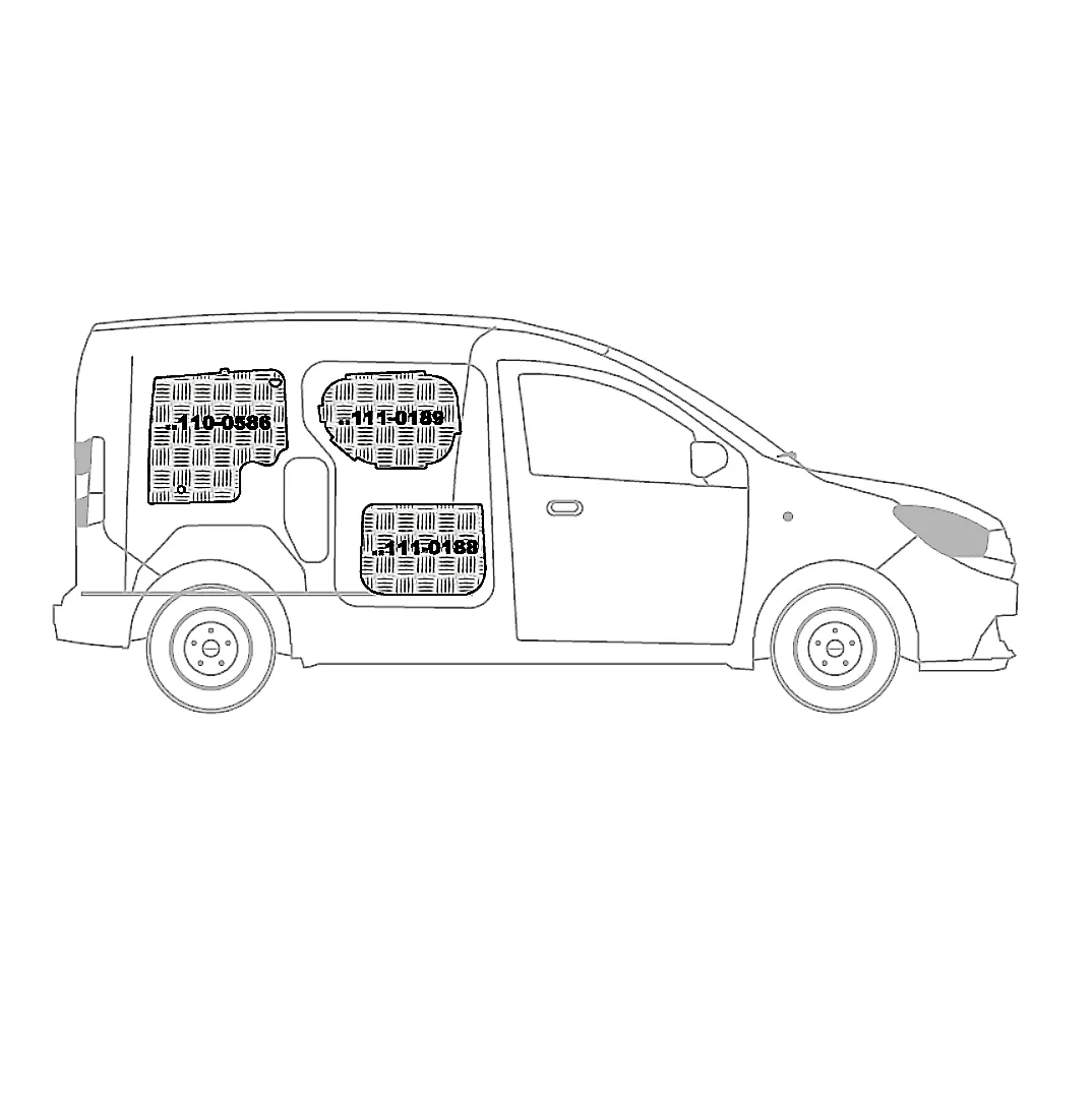 Kit rivestimenti laterali in alluminio mandorlato CITROEN NEMO PAR. DIV. IN LAMIERA dal 2008 Lung. tot. 3864 passo 2513 SENZA PORTE LATERALI - L1H1 (basso)