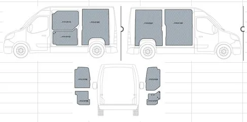 Kit rivestimenti vano di carico in alluminio mandorlato NISSAN INTERSTAR L2-H2 dal 2010 passo 3682 lung.tot 5575 H 2500
